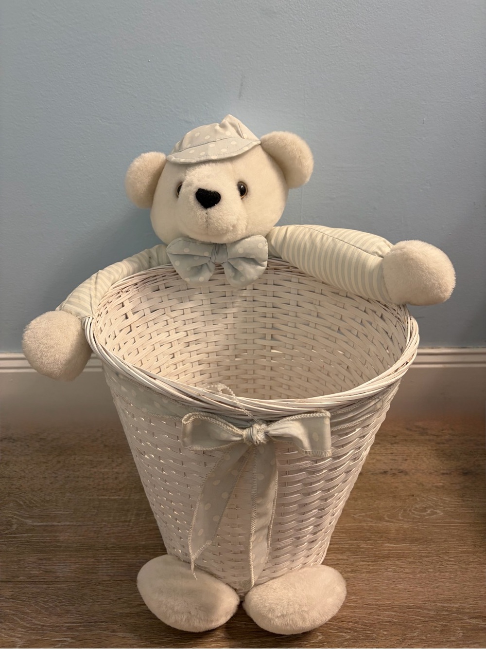 White Wicker Teddy Bear Nursery Basket